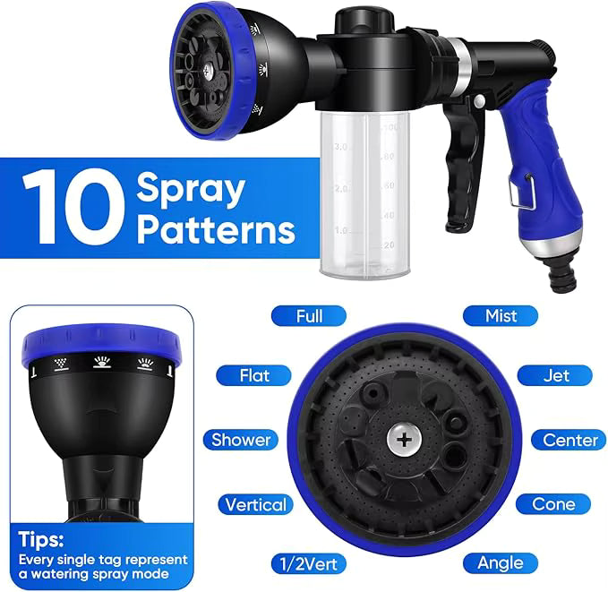 Pet Bathing Sprayer Kit Metal Multi-Function 10 Spray Patterns Adjustable Hose 4.8 Bars Foam Blaster 1/2"
