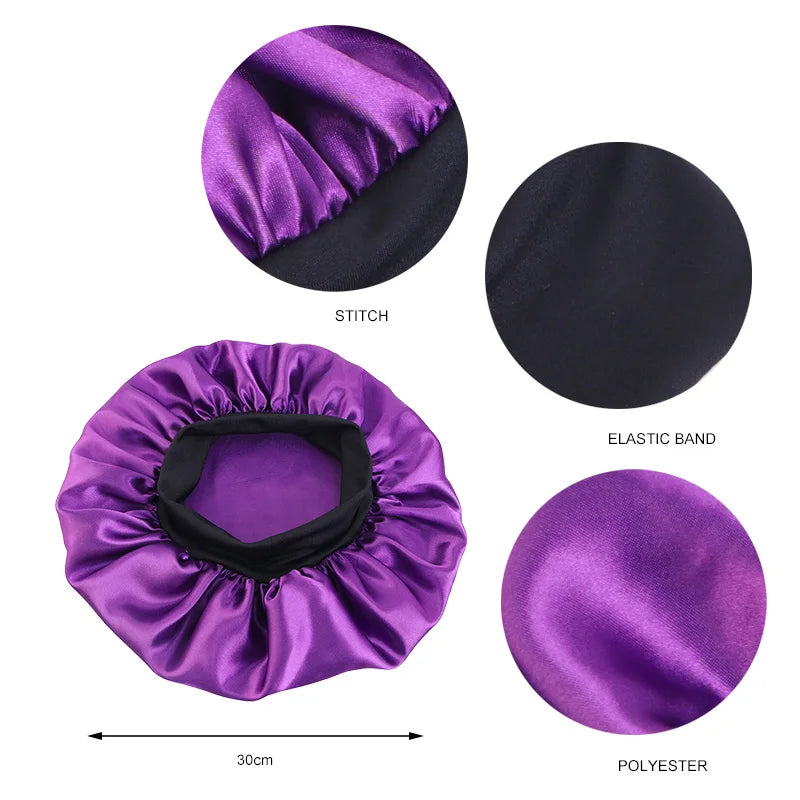 3PC Unisex Silky Durag Long Tail, Headband Turban Dome Wave Cap, Elastic Band Satin Bonnet