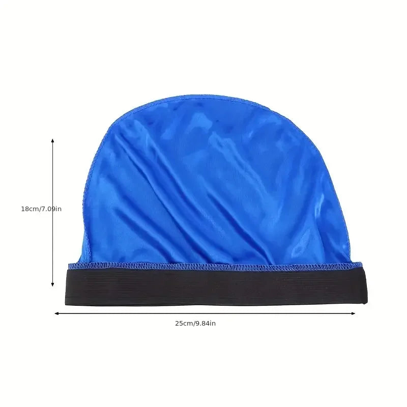 3PC Unisex Silky Durag Long Tail, Headband Turban Dome Wave Cap, Elastic Band Satin Bonnet